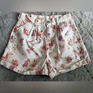 American Eagle Outfitters White Floral High-Waist Jean Shorts